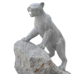 Hand-Carved Wild Cat Natural Stone Sculpture - Image 2