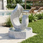 Hand-Carved Natural Stone Flowing Spiral Fountain with Water Basin